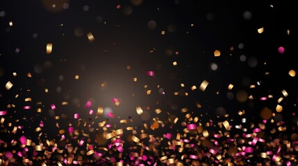 Black background with gold and pink confetti