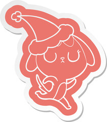 cute cartoon  sticker of a dog wearing santa hat