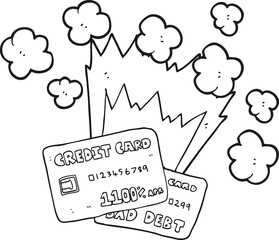 black and white cartoon credit card debt