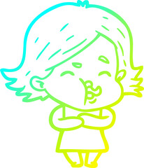 cold gradient line drawing cartoon girl pulling face