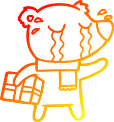 warm gradient line drawing cartoon crying christmas polar bear