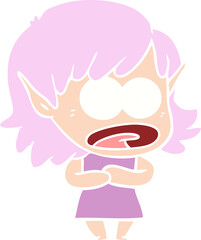 flat color style cartoon shocked elf girl