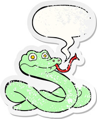 cartoon snake and speech bubble distressed sticker