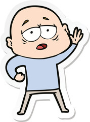 sticker of a cartoon tired bald man