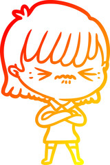 warm gradient line drawing annoyed cartoon girl