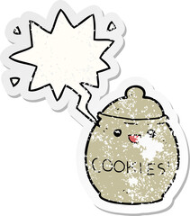 cute cartoon cookie jar and speech bubble distressed sticker