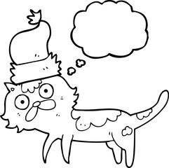 thought bubble cartoon cat wearing christmas hat