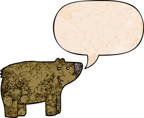 cartoon bear and speech bubble in retro texture style