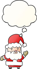 cartoon santa claus and thought bubble in smooth gradient style