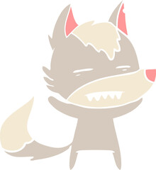 flat color style cartoon wolf showing teeth