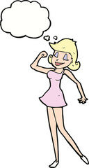 cartoon woman with can do attitude with thought bubble