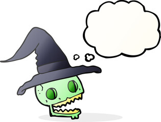 thought bubble cartoon skull wearing witch hat