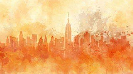 cityscape in Burnt Sienna watercolor style
