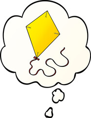 cartoon flying kite and thought bubble in smooth gradient style