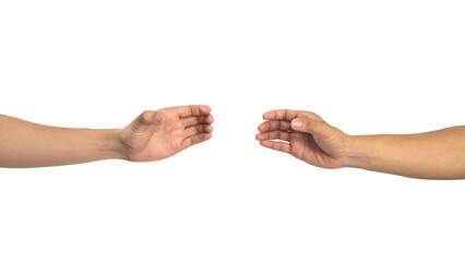 Close up woman hand holding something like a bottle or can isolated on white background with clipping path.