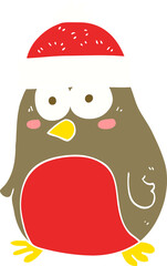 flat color illustration of a cartoon christmas robin