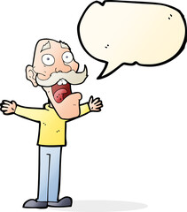 cartoon stressed old man with speech bubble