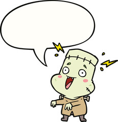 cartoon undead monster creation man and speech bubble