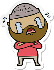 sticker of a cartoon bearded man crying