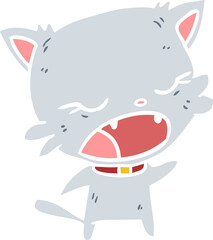 cute flat color style cartoon cat talking