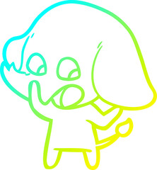 cold gradient line drawing cute cartoon elephant