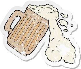 retro distressed sticker of a cartoon mug of beer