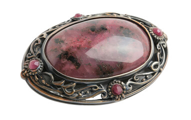 Rhodonite Brooch isolated on transparent Background