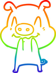 rainbow gradient line drawing nervous cartoon pig