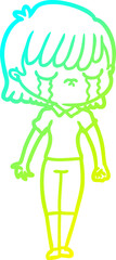 cold gradient line drawing cartoon woman crying