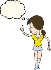 cartoon girl with idea with thought bubble