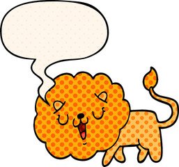 cute cartoon lion and speech bubble in comic book style