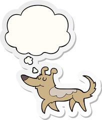cartoon dog and thought bubble as a printed sticker