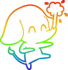 rainbow gradient line drawing cute cartoon elephant spouting water