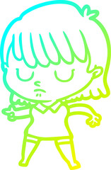 cold gradient line drawing cartoon woman