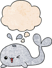 cartoon whale and thought bubble in grunge texture pattern style