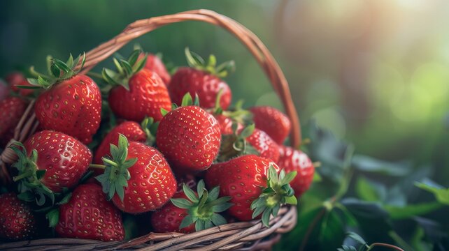 a basket of ripe strawberries, abstract photography, realistic, 8K, AI Generative