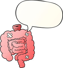 cartoon repaired intestines and speech bubble in smooth gradient style