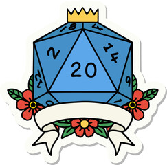 natural 20 critical hit D20 dice roll sticker