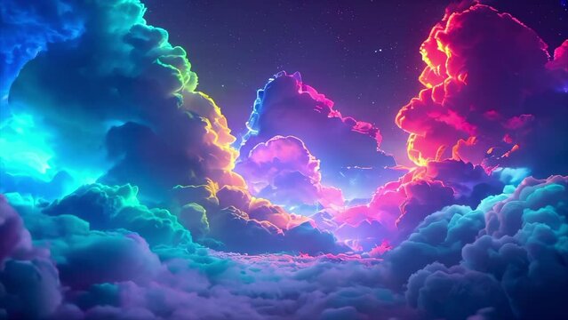 Sky background with colorful neon clouds