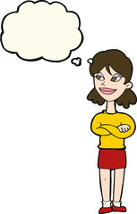 cartoon smug woman with thought bubble