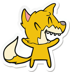 sticker of a laughing fox cartoon