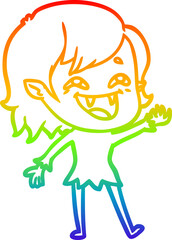 rainbow gradient line drawing cartoon laughing vampire girl