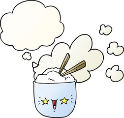 cute cartoon hot rice bowl and thought bubble in smooth gradient style