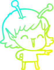 cold gradient line drawing cartoon alien girl laughing