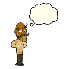 cartoon old man with mustache with thought bubble
