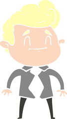 happy flat color style cartoon man in office clothes