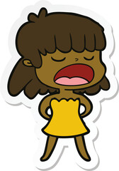 sticker of a cartoon woman talking loudly