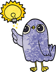 grunge textured illustration cartoon bird with great idea