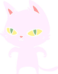 flat color style cartoon cat with bright eyes