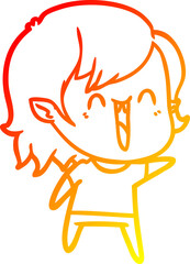 warm gradient line drawing cute cartoon happy vampire girl